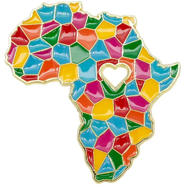 다채로운 모자이크 아프리카 대륙지도 에나멜 레이블 핀 블랙은 핀