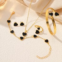 Set de 5 Piezas de Joyería para Mujer: Pulseras de Flor de Cinco Hojas de la Suerte, Dijes de Trébol de Acrílico, Pulsera, Collar, Anillo y Pendientes Bañados en Oro