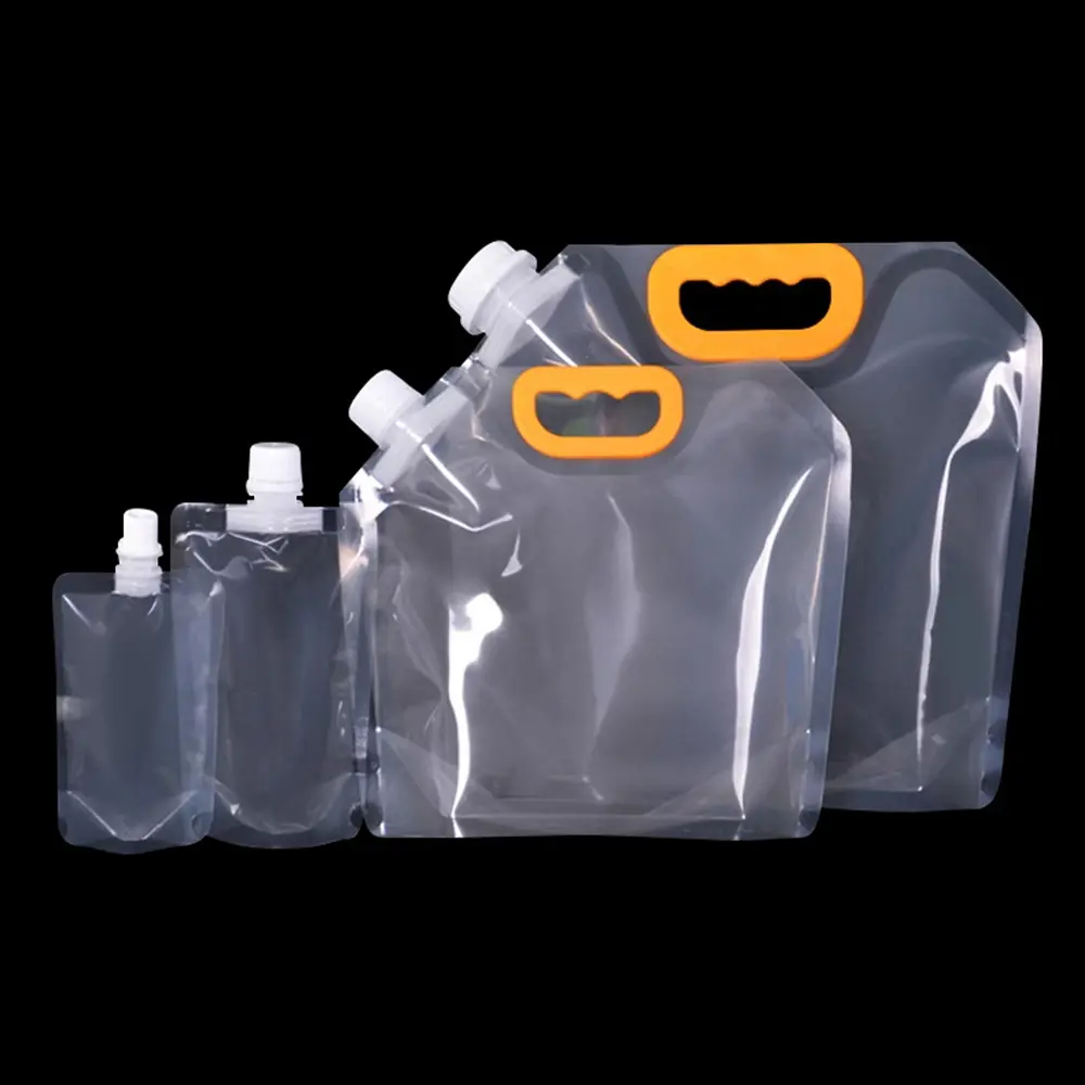 Bolsa de plástico transparente de pie personalizada para bebidas, bolsa de líquido para vino, leche, jugo, bebida, bolsa con orificio para ASA