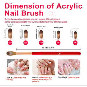 Ensemble de pinceaux pour nail art Kolinsky, pinceaux pour la décoration des ongles en acrylique, poils ronds, pointus et plats pour salon et maison - Product Image 5