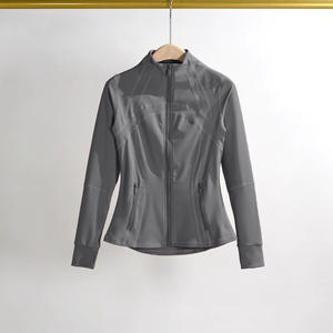 Mantel lengan panjang wanita, jaket wanita merek pribadi, jaket lengan panjang luar ruangan dengan saku ritsleting, perlengkapan Yoga lari Slim Fit modis cepat kering - Product Image 5