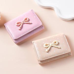 Polka-dot Bow Multicolor PU Breathable <b>Trifold</b> Coin Purse for Women High-End Minimalist <b>Wallet</b> Ready-to-Ship - Product Image 2