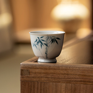 Hand Painted Blue Bamboo Ceramic <b>Teacup</b> Porcelain Single Cup Chinese Retro Underglaze Kung Fu Tea Set - Product Image 3