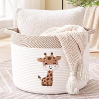 Grands paniers en corde de coton tressée, girafe mignonne, marron et blanc |   Taille 20"x14", Sac de rangement en corde de coton avec poignées pour couverture de bébé