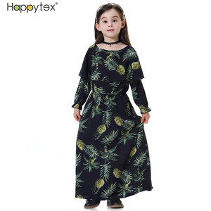 Verano al por mayor islámico niños estampado vestido suave cuello redondo de longitud completa musulmán niños vestidos para niñas Oriente Medio Dubai traje - Product Image 4