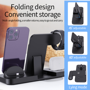 Estación de carga inalámbrica multifuncional de 15W <span class=keywords><strong>para</strong></span> <span class=keywords><strong>iPhone</strong></span> Reloj inteligente Auricular Compatible con <span class=keywords><strong>entrada</strong></span> <span class=keywords><strong>tipo</strong></span> <span class=keywords><strong>C</strong></span> Diseño plegable portátil - Product Image 3