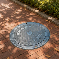 Couvercle de manhole rond en fonte ductile pour parking, usage intensif, surface antidérapante, pour système de drainage des eaux.