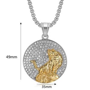 Yunnique – collier avec pendentif tigre en acier inoxydable plaqué or, avec strass, design du zodiaque animal, bijoux à la mode unisexes - Product Image 5
