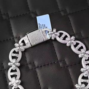 Pulsera de eslabones cubanos de moissanita blanca VVS con diseño de ojo turco, flor y cruz, cadena de eslabones infinitos, joyería de lujo - Product Image 2