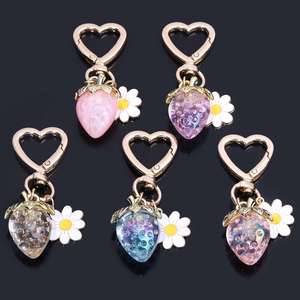 Cute 3d Strawberry Keychain Design Heart Flower Fruit <b>Key</b> <b>Ring</b> Bag for Girl's Gift Purse Charm Jewelry Decor Accessories - Product Image 4
