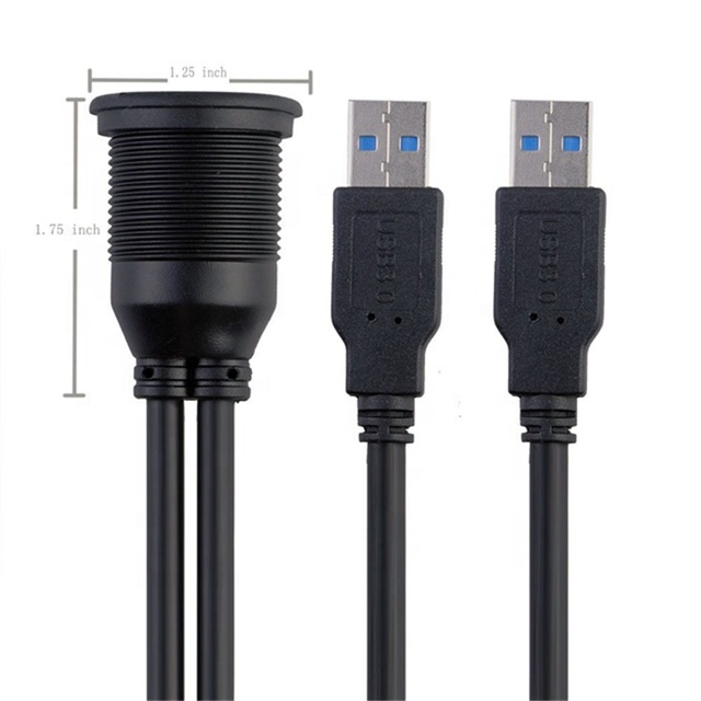 1m 2 Ports USB 3.0 AUX Flush Mount Extension Cable for Car Truck Boat Motorcycle Dashboard Panel