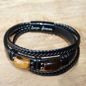 Tiger Eye Stone Black Leather Bracelet Bracelet <b>Men's</b> Jewelry Handmade Courage and Stress Relief Protection Bracelet <b>Men</b> Jewelry - Product Image 5