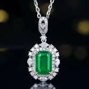 SGRIT perhiasan halus 1,45 ct alami hidup hijau zamrud liontin kalung 18K padat kuning emas rantai untuk wanita perhiasan dengan GRC
