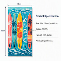 Serviette de plage en coton 100% avec impression numérique personnalisée, faible MOQ accepté, serviette de plage en coton super absorbante, directement de l'usine