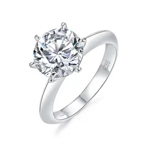 MSR1027 Kualitas Terbaik Cincin Jari Wanita 6 Cabang 925 Perak Murni Moissanite Nyata 3 Karat D Warna