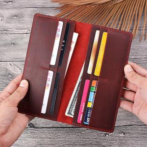 Minimalist <strong>Bifold</strong> Long Wallet Crazy Horse Full Grain Leather Wallets Thin Credit Card Holder Handmade Vintage <strong>Purse</strong> for Men - Product Image 6