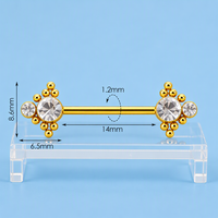 Barbell de piercing pour téton droit en titane ASTM F136 avec deux pierres CZ transparentes, bijoux de piercing corporel en or et argent, vente en gros