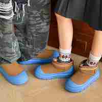 Bottes d'hiver courtes doublées de polaire pour couple |   Chaussures en velours de fibres de vache pour hommes |   Bottes de neige de haute qualité