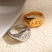 Bague ovale en acier inoxydable 316L plaqué or 18 carats avec lettre anglaise, étanche, résistante au ternissement, bijoux minimalistes pour femmes