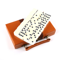 Jeu de dominos de table portable 6-en-1 personnalisable en ivoire, non toxique, avec étui en cuir et bois, jeu de casino
