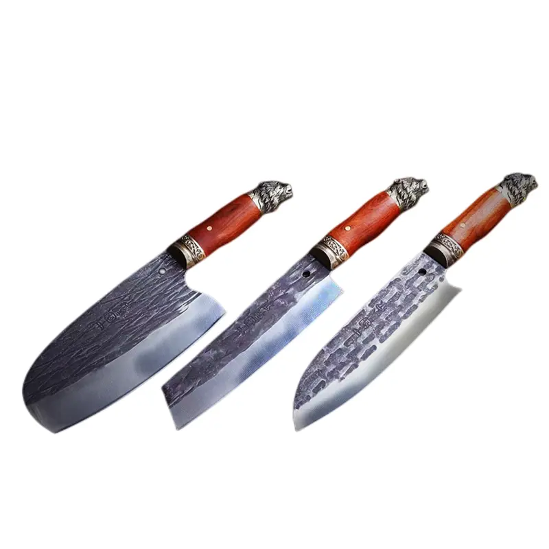 Chinese Kitchen Knife Tiger King Three Piece Combination Stainless Steel Forged Cutting Bone and Meat Cooking Knife