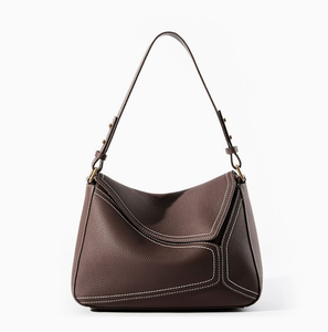 Bolso de Hombro de Cuero Genuino para Mujer, Bolso Bandolera Geométrico con Cierre, para Viajes Diarios - Product Image 5