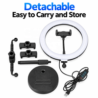 Anneau lumineux LED de 10 pouces avec support de bureau et 3 supports pour téléphone, lumière selfie USB à intensité réglable pour le streaming en direct, la vidéo et le maquillage