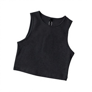 Top Corto de Punto Blanco para Mujer al por Mayor, Cuello Redondo, Minimalista, Color Sólido, Sin Mangas, Largo Corto - Product Image 4