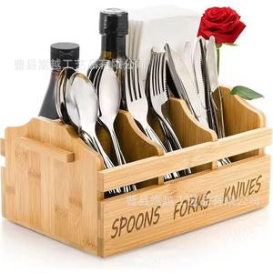 Boîte de rangement pour couverts en bambou, compartiments pour cuillères, fourchettes, couteaux, organisateur de cuisine, support en bois écologique - Product Image 1