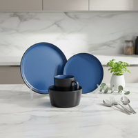 Service de table en céramique bleu classique, assiettes, bols, tasses à thé, résistant à la chaleur, compatible four et micro-ondes, anti-fuite, vaisselle en grès
