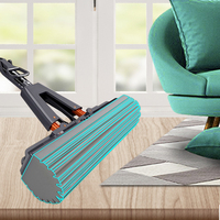 FF5177 Serpillère auto-essoreuse 28cm 33cm de largeur, manche long, protection pour sols durs et carrelages, tête de nettoyage à rouleau, serpillères éponge à pression