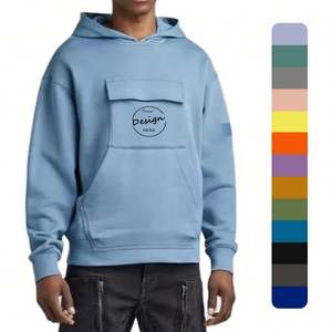 Sweat à capuche épais en coton bleu pour homme, avec logo personnalisé de haute qualité, design brodé, coupe-vent, respirant, OEM - Product Image 1