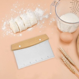 Stainless Steel Wooden Handle <b>Flour</b> Scraper with Measurement Scale for Dough Cutting and <b>Flour</b> Scraping Food Contact Safe - Product Image 4