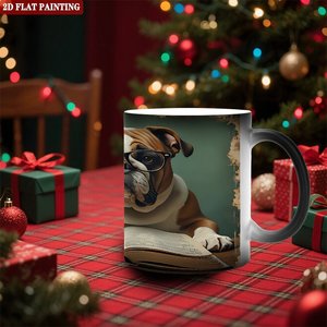 Taza Mágica de Cerámica Negra Esmerilada de 11 oz con Diseño de Bulldog Leyendo, Pintura Plana 2D - Product Image 2