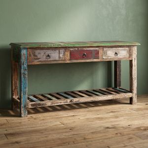 VINTAGE Antique-Style Solid Wood <b>Console</b> <b>Table</b> Drawers Industrial Farmhouse Indian Reclaimed <b>Rustic</b> Home Furniture Living Room - Product Image 3
