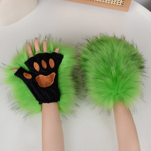 Long Plush Beast <b>Claw</b> <b>Gloves</b> Halloween Role-playing Props Fluffy Furry Faux Fur Leaky Finger Cat <b>Claw</b> Party Casual - Product Image 4