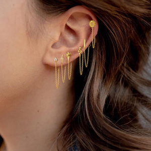 HJ Jewelry Dainty Vermeil 925 Sterling Silver 18K Gold Plated Star <strong>Lightening</strong> Sunflower Zirconia Chain Tassel Stud <strong>Earring</strong> - Product Image 4