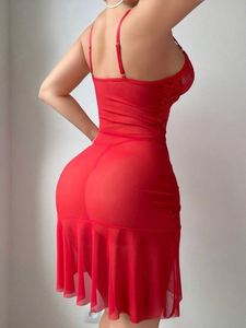 Lencería Sexy Transparente de Encaje para Mujer SFY-B071, Ropa de Dormir de Verano, Seda, Espalda Descubierta, Falda en Forma de V Invertida, Logotipo Frontal - Product Image 4