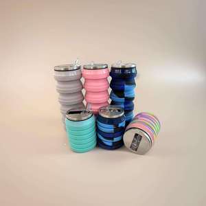Bouteille d'eau pliable en silicone avec bouchon à paille rabattable, couleur et logo personnalisés - pour la randonnée et le camping - Product Image 1