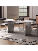 Table à manger minimaliste italienne en pierre frittée, structure en acier inoxydable, table rectangulaire sur mesure pour les petits espaces domestiques