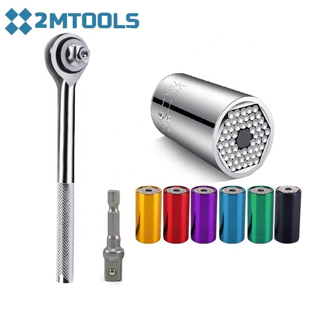 7-19mm/9-21mm/9-27mm/11-32mm Multi-function Universal Socket Wrench Set with Bushing Ratchet Wrench, Power Drill Adapter