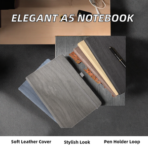 Carnet A5 en similicuir grain de bois avec fermeture élastique et porte-stylo élastique, 100 feuilles, cadeau élégant pour l'écriture - Product Image 2
