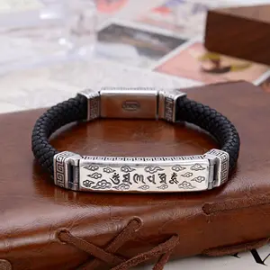 OEM S925 Sterling Silber Schmuck Herren Buddha Wort sechs Wörter Wahrheit hand gewebte Vajra und Stößel Armband Thai Retro Armband