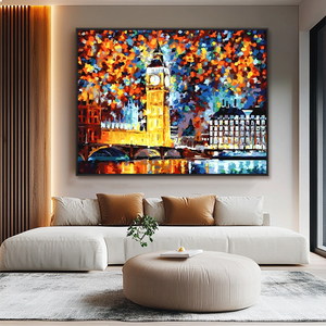 Decorazione per la Casa, Dipinto a Olio Originale Fatto a Mano con Spatola, Paesaggio Urbano di Londra Big Ben, Opera d'Arte Impressionista su Tela - Product Image 2
