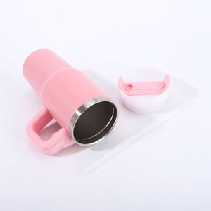 14oz Car Handle Tumbler Travel <b>Mug</b> Double Wall Insulated Stainless Steel Lid Straw Anti-Slip Base - Product Image 6