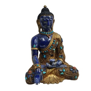 Lapis Lazuli Handcrafted Brass <b>Gold</b> Filigree Buddha <b>Statue</b> Sculpture Handmade Home Decor India Rudra Gems Brand Casting - Product Image 4