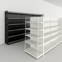 Étagère de présentation légère à un seul niveau noir mat pour supermarché - Étagère double face légère à construction métallique robuste