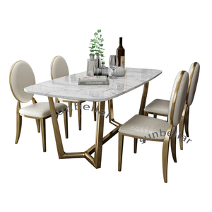 Muebles de Foshan moderno de lujo conjunto mesa de comedor de mármol de oro de acero inoxidable marco de metal con 6 sillas - Product Image 6