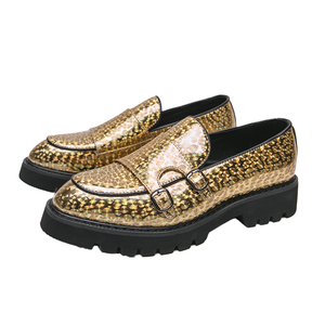 Zapatos de Doble Hebilla Color Dorado con Suela Gruesa de PU Duradero, Impermeable y Antideslizante para Hombre, Otoño-Invierno - Product Image 1