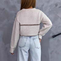Pull court en chenille européen, ample et décontracté, à motifs color-block, pour femme, automne-hiver